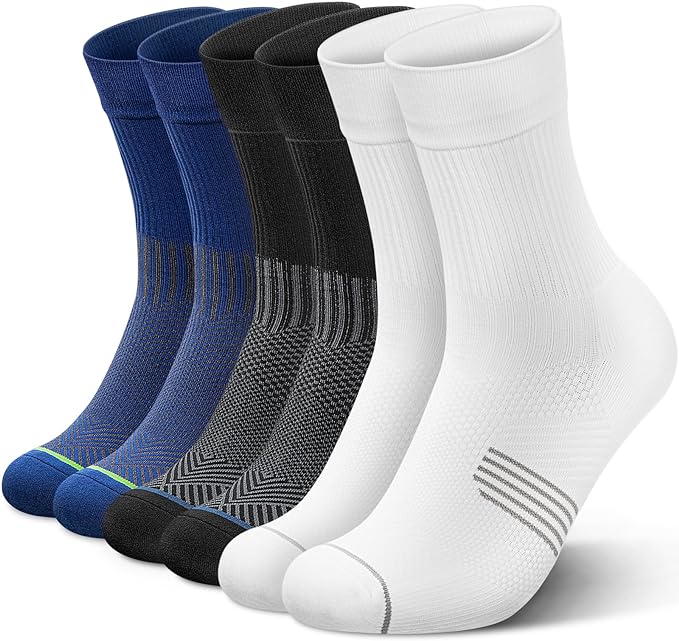 PAPLUS 3 Pairs Running Compression Socks for Men & Women, Atheltic Crew Socks with Cushion, Arch Support for Hiking, Cycling