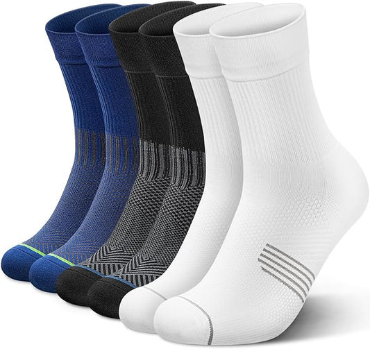 PAPLUS 3 Pairs Running Compression Socks for Men & Women, Atheltic Crew Socks with Cushion, Arch Support for Hiking, Cycling