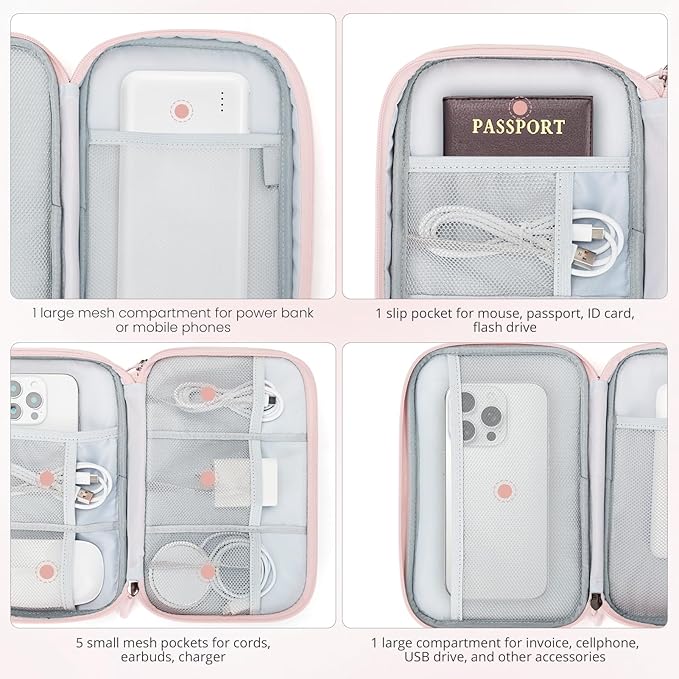 Skycase Tech Pouch - Lightweight Electronics Organizer Travel Case, Double Layers Travel Cable Organizer, All-in-One Storage Bag for Charger, Cord, Phone, Flash Drive, Accessories