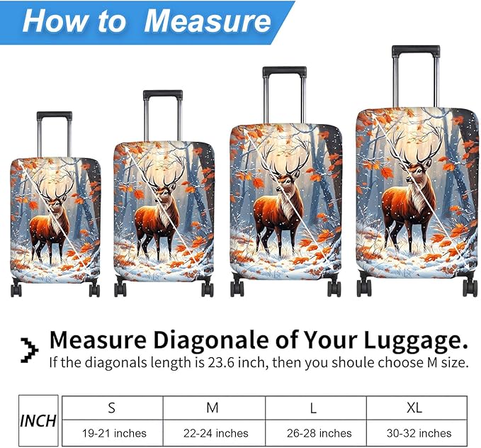 Luggage Cover Protector for 30-32 Inch Suitcases, TSA Approved Elastic Travel Suitcase Covers, Anti-Scratch Washable Luggage Sleeve for Carry On & Checked Bags, Autumn Colored Deer