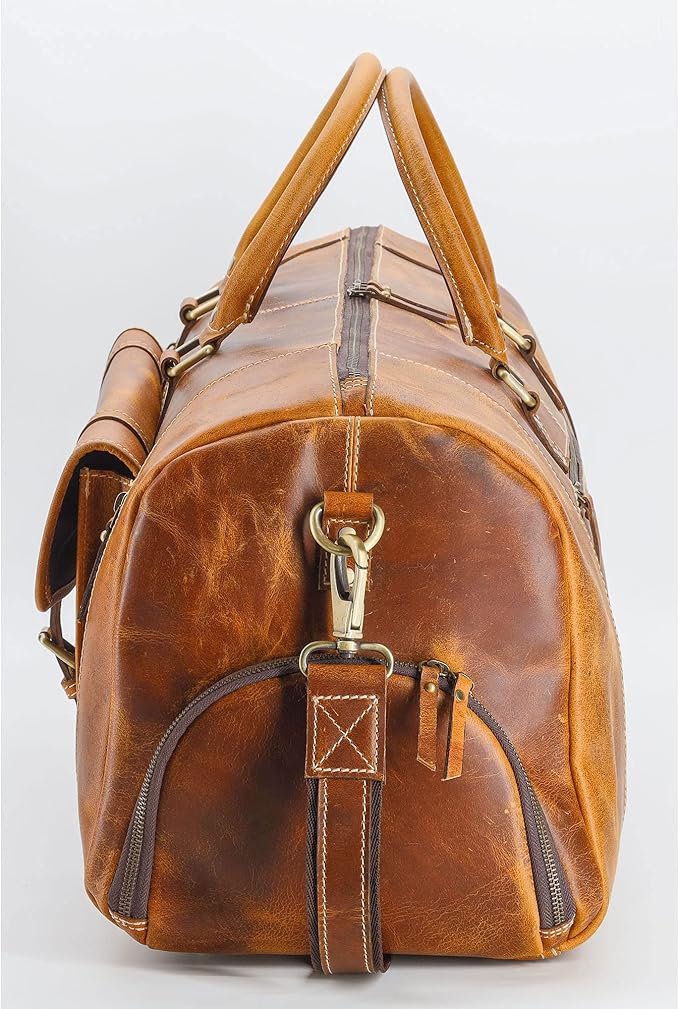 KomalC Leather Duffel Bags for Men and Women Full Grain Leather Travel Overnight Weekend Leather Bags Sports Gym Duffel for Men (Tan, 24 Inch)