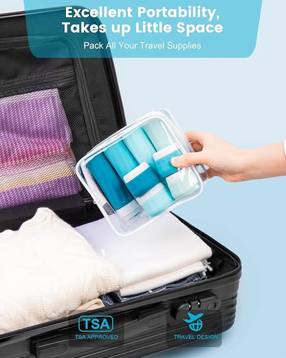 Travel Bottles for Toiletries, 10 Pack, TSA Approved, 3oz/90ml Silicone, Leak Proof, Wide Mouth, Reusable, Travel, Vacation, Plane Trip, Camp