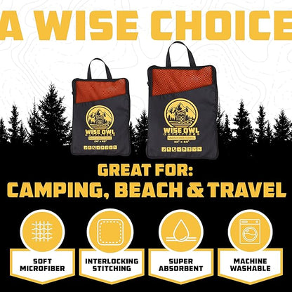 Wise Owl Outfitters Microfiber Camping Towel - Quick Dry Towel for Travel, Backpacking, Hiking, Beach, Gym & Yoga - Compact, Fast Drying & Lightweight