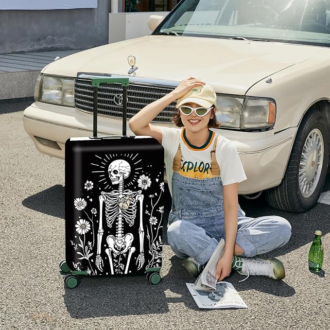 ANNA QUEEN Halloween Skulls Travel Luggage Cover Suitcase Protector Suitcase Cover Halloween Decorations Anti-Scratch,Stretchable Bag Cover Washable Durable Polyester