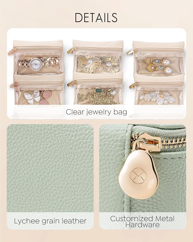 Vlando Travel Jewelry Box,Jewelry Travel Case with 6 Velvet Jewelry Zipper Pockets Travel Jewelry Organizer for Ring Bracelet Christmas Wedding Birthday Gifts for Wife Daughter Lake Blue