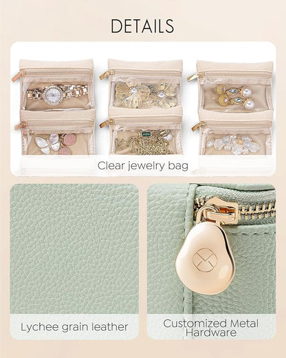 Vlando Travel Jewelry Box,Jewelry Travel Case with 6 Velvet Jewelry Zipper Pockets Travel Jewelry Organizer for Ring Bracelet Christmas Wedding Birthday Gifts for Wife Daughter Lake Blue