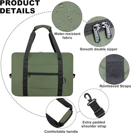 Foldable Travel Duffle Bag, Airlines Approved Carry On Bag Weekender Overnight Bag for Men Women, 40L (Army green)