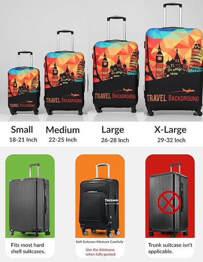 Stretchable Luggage Cover – Black Multicolor Suitcase Protector – Elastic Dustproof, Washable & Scratch-Resistant Travel Cover for Extra Large Bags