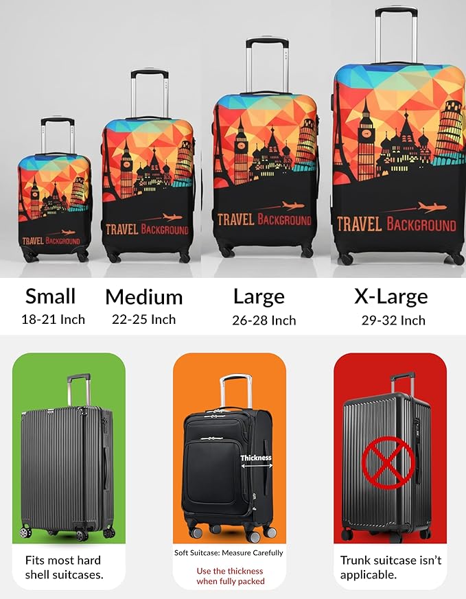 Stretchable Luggage Cover – Black Multicolor Suitcase Protector – Elastic Dustproof, Washable & Scratch-Resistant Travel Cover for Large Bags