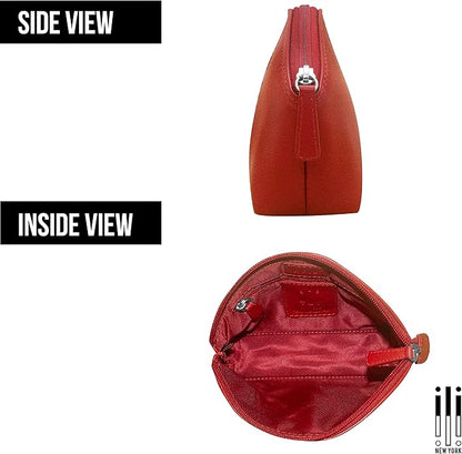 ili New York Genuine Leather Cosmetic Pouch – RFID Blocking, Leather Makeup Bag for Purse with Top Zip Closure & Interior Zip Pocket, Perfect as a Compact and Stylish Travel Cosmetic Bag