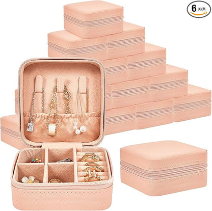 Taiyin 6 Pcs Travel Jewelry Case Box Bridesmaid Gifts Bulk Travel Jewelry Cases Boxes Small Jewels Organizers Mini Accessories Ornaments Storage for Women Girls Wedding Gifts (Pink)