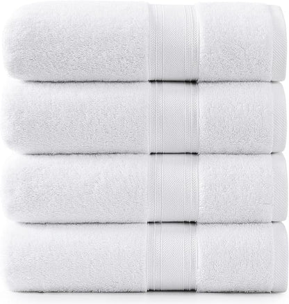 LANE LINEN 100% Cotton 4 Pack Bath Towels (30"x60") - Zero Twist, Cotton - Large Towels for Bathroom - Quick Drying, Highly Soft & Absorbent Shower Towel Set - Hotel & Spa Quality - White Towel Set