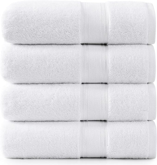 LANE LINEN 100% Cotton 4 Pack Bath Towels (28"x54") - Zero Twist, Cotton - Large Towels for Bathroom - Quick Drying, Highly Soft & Absorbent Shower Towel Set - Hotel & Spa Quality - White Towel Set