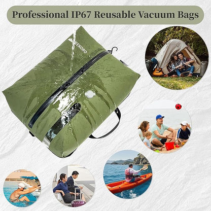 Vacuum Bags for Travel, Professional IP67 Reusable Vacuum Compression Bags for Travel Suitcases, Durable Space Saver Bag (2 PACK GREEN, No Pump)
