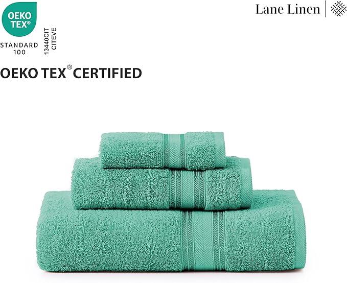 LANE LINEN Luxury Bath Towels Set - 6 Piece, 100% Cotton, Zero Twist, Quick Dry, Absorbent, Super Soft 2 Bath Towels, 2 Hand Towels, 2 Wash Cloths: Teal