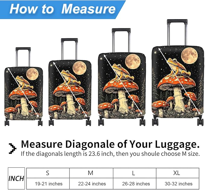Luggage Cover Protector for 30-32 Inch Suitcases, TSA Approved Elastic Travel Suitcase Covers, Anti-Scratch Washable Luggage Sleeve for Carry On & Checked Bags, Frog Mushroom