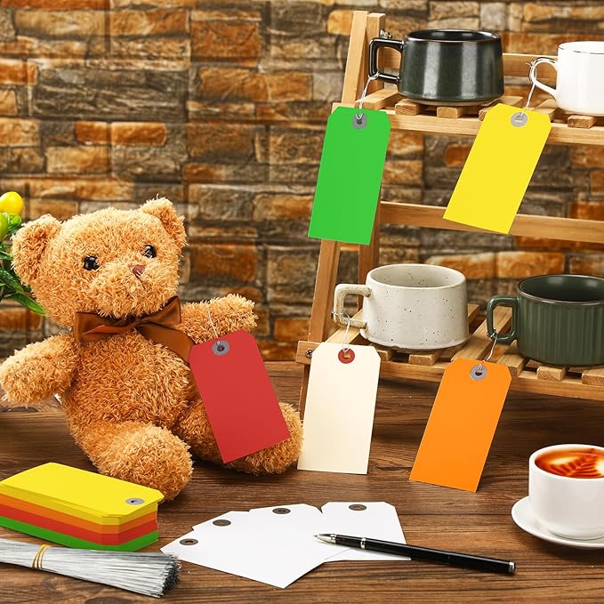 1000 Pcs Blank Manila Shipping Tags with Wire 4 3/4" x 2 3/8" Paper Hang Luggage Price Asset Gift Label Key Tags (Multicolor)