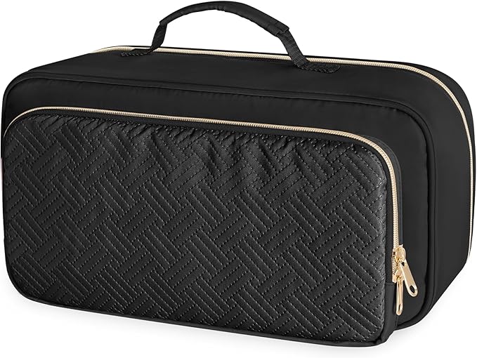 Fasrom Travel Makeup Bag for Women, Large Capacity Cosmetic & Toiletry Organizer Case, Make Up Storage Bags with Handle, Portable Pouch for Travel Essentials, Black (Empty Bag Only)