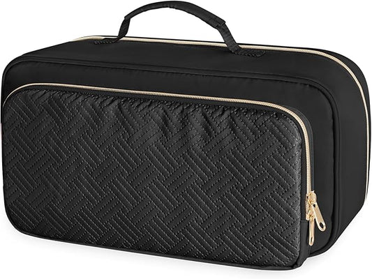 Fasrom Travel Makeup Bag for Women, Large Capacity Cosmetic & Toiletry Organizer Case, Make Up Storage Bags with Handle, Portable Pouch for Travel Essentials, Black (Empty Bag Only)