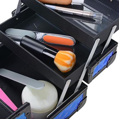 SHANY Chic Makeup Train Case Cosmetic Box Portable Makeup Case Cosmetics Beauty Organizer Jewelry storage with Locks, Multi trays Makeup Storage Box with Makeup Mirror - Peacock Blue