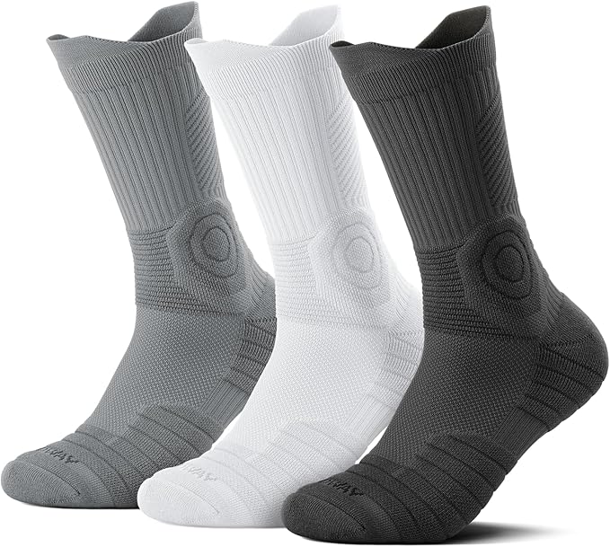 findway Compression Running Socks 3 Pairs, Anti-Blister Crew Socks All Day Dry Athletic Socks for Men and Women