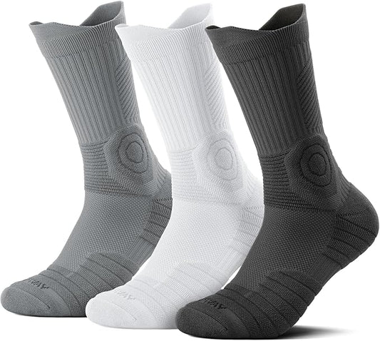 findway Compression Running Socks 3 Pairs, Anti-Blister Crew Socks All Day Dry Athletic Socks for Men and Women