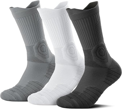 findway Compression Running Socks 3 Pairs, Anti-Blister Crew Socks All Day Dry Athletic Socks for Men and Women