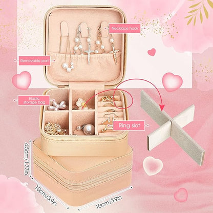 Taiyin 12 Pcs Travel Jewelry Case Box Bridesmaid Gifts Bulk Travel Jewelry Cases Boxes Small Jewels Organizers Mini Accessories Ornaments Storage for Women Girls Wedding Gifts (Beige)