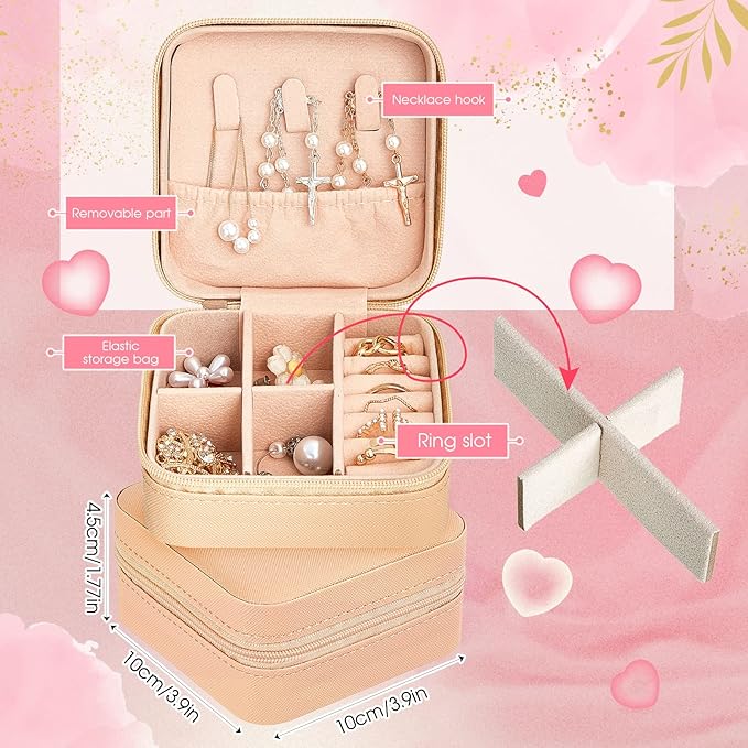 Taiyin 6 Pcs Travel Jewelry Case Box Bridesmaid Gifts Bulk Travel Jewelry Cases Boxes Small Jewels Organizers Mini Accessories Ornaments Storage for Women Girls Wedding Gifts (Beige)