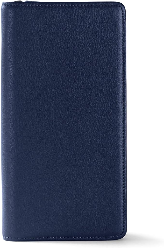 Leatherology Navy Blue Full Grain Leather Zip Around Travel Wallet – RFID Passport Organizer for Cards, Cash & Travel Documents