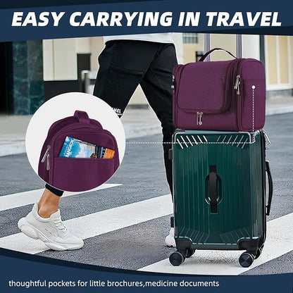 Buruis Large Toiletry Bag for Women and Men, Hanging Travel Bag for Makeup, Cosmetics, Shaving, Toiletries, Water-Resistant Dopp Kit for Gym, Camping, or Daily Use, Purple