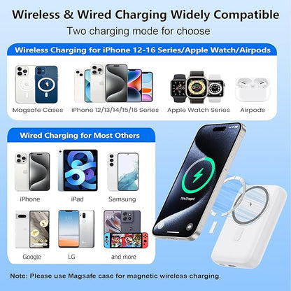 Magnetic Portable Charger for iPhone,10800mAh 4-in-1 Power Bank with iWatch Charger,25W PD Fast Charging Battery Pack for Magsafe,iPhone 17/16/15/14/13/12 Series,Apple Watch,Travel Essential,White