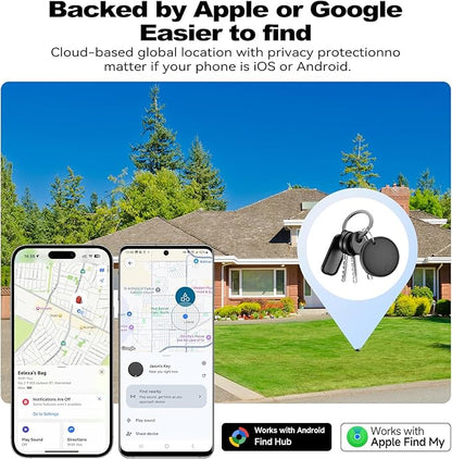 Eelexa Smart Tag Tracker, Dual System Air Tracker Tag for iOS and Android, Compatible with Apple Find My or Google Find Hub Smart Keys Finder Item Locator with Waterproof&Light (Black-4Pack)