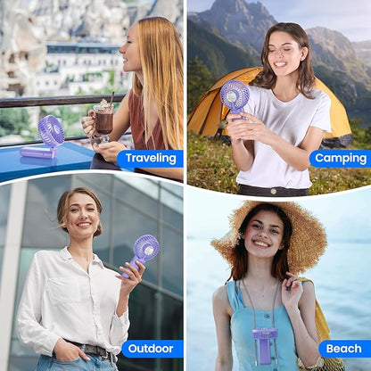 HandFan Upgraded Handheld Fan, 5 Speeds Strong Airflow Hand Fan [Max 27 Working Hours], 180° Foldable Compact Design Personal Fan Handheld with Portable Power for Travel/Disney/Concerts/Women (Purple)
