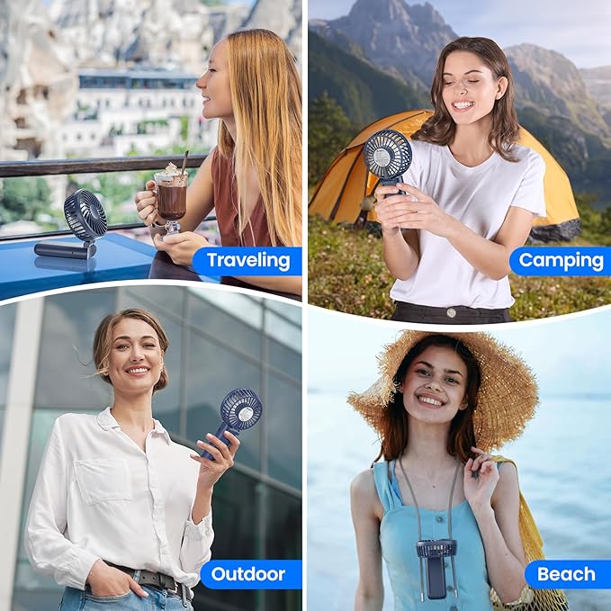 HandFan Upgraded Handheld Fan, 5 Speeds Strong Airflow Hand Fan [Max 27 Working Hours], 180° Foldable Compact Design Personal Fan Handheld with Portable Power for Travel/Disney/Concerts/Women (Blue)
