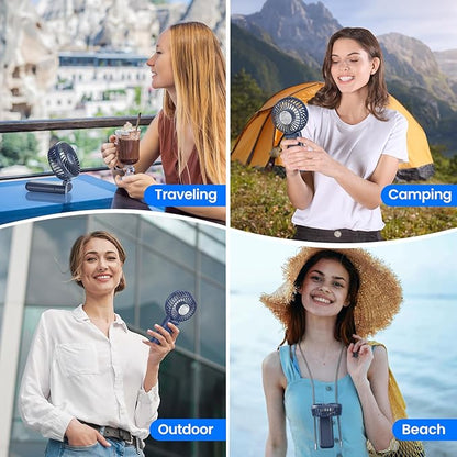HandFan Upgraded Handheld Fan, 5 Speeds Strong Airflow Hand Fan [Max 27 Working Hours], 180° Foldable Compact Design Personal Fan Handheld with Portable Power for Travel/Disney/Concerts/Women (Blue)