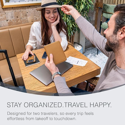 Full Grain Leather Passport Holder for 2 Passports - Dual Passport Holder and Travel Documents Organizer - RFID Travel Wallet for Couples - Camel