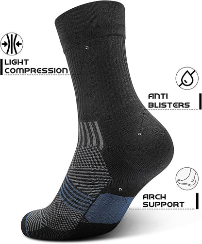 PAPLUS 3 Pairs Running Compression Socks for Men & Women, Atheltic Crew Socks with Cushion, Arch Support for Hiking, Cycling