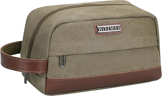 WITZMAN Toiletry Bag for Men Canvas Travel Bathroom Bag Lightweight Dopp Kit Mens Shaving Bag Cosmetic bag(A8011 Army Green)