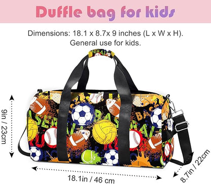 Kids Overnight Duffle Bag Boys Sport Gym Bag with Shoe Compartment & Wet Pocket, Carry On Weekender Travel Bag for Kid Boys