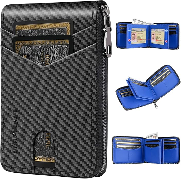 Men’s RFID Blocking Zipper Large Dimensions Wallet with 2 ID Windows - Large Capacity Design, 13 Credit Card Slots