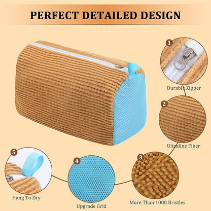 2 Pcs Shoe Washing Machine Bag Sneaker Laundry Bags For washers, Cleaned 360° Mesh Pouch Reusable & Durable Laundry Shoe Bag Side Zipper, Suitable for Washing Machine and Dryer(Light Brown)