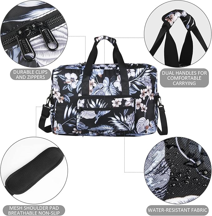 F.FETIVIN Weekender Bag Carry On Travel Duffle Medium Overnight Bag for Women(Floral Leaf)