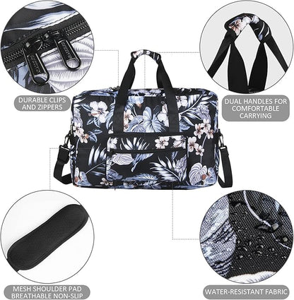 F.FETIVIN Weekender Bag Carry On Travel Duffle Medium Overnight Bag for Women(Floral Leaf)