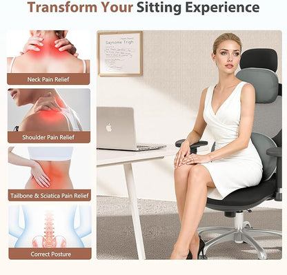 FLORICH Reversible Car Lumbar Support Pillow and Car Neck Pillow Suede & Leather Double-Sided Car Seat Headrest with Lumbar Cushion Relieve Back Neck Fatigue for Car, Office Chair, Wheelchair, Gray