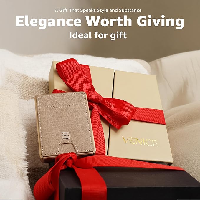 RFID Blocking Wallet, Minimalist Card Holder with Quick Access, Holds 1 to 12 Cards & Cash, Vegan Leather & Brushed Aluminum, Gift-Ready Packaging (Beige)