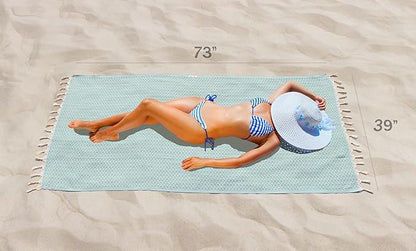 Bazaar Anatolia Turkish Beach Towel 100% Cotton Bath Towels Oversized Quick Dry Bathroom Towels Sand Free Camping Blanket 71x39 inches - Ethnic Mint