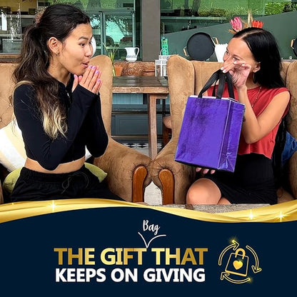 Nush Nush Set of 60 Shiny Purple Gift Bags Bulk Medium Size - Reusable Bulk Gift Bags with Handles - Ideal Goodie Bag For Halloween, Holiday, Small Business, Gifting Events, Birthday - 8Wx4Dx10H