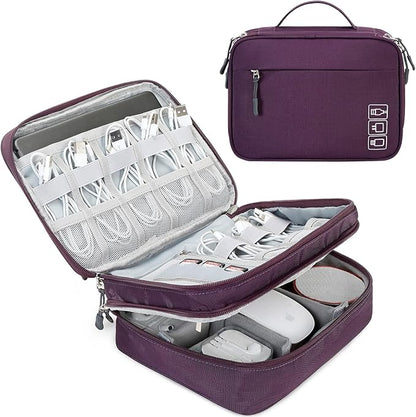 MIRLEWAIY Electronic Organizer Accessory Tech Pouch Water-resistent Travel Cable Storage Bag for Charger, Cables, Power Bank, Hard Drive, Cords, USB, SD Card, Purple