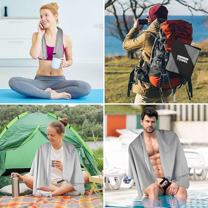 Travel Body Towel L Size Microfiber Quick Dry Lightweight for Men Women Camping Hiking Beach Swimming Pool Towels(Light Grey, 1 Pack L)